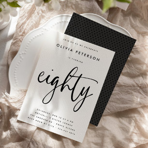 Eighty Modern B&W 80th Birthday Party Typography Invitation