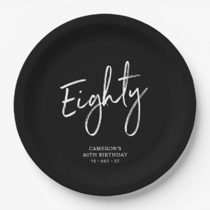 Eighty Modern Black Lettering 80th Birthday Party Paper Plate