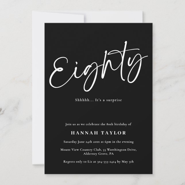 Eighty Modern Black White 80th Birthday Invitation (Front)
