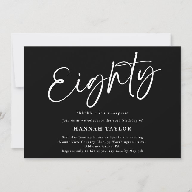 Eighty Modern Black White 80th Birthday Invitation (Front)