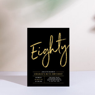 Eighty Modern Gold Brush 80th Birthday Party Inv Invitation