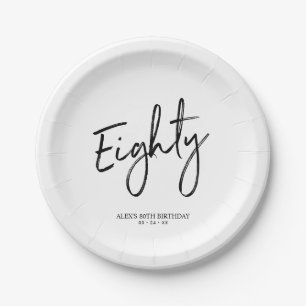 Eighty Modern Lettering 80th Birthday Party Paper Plate