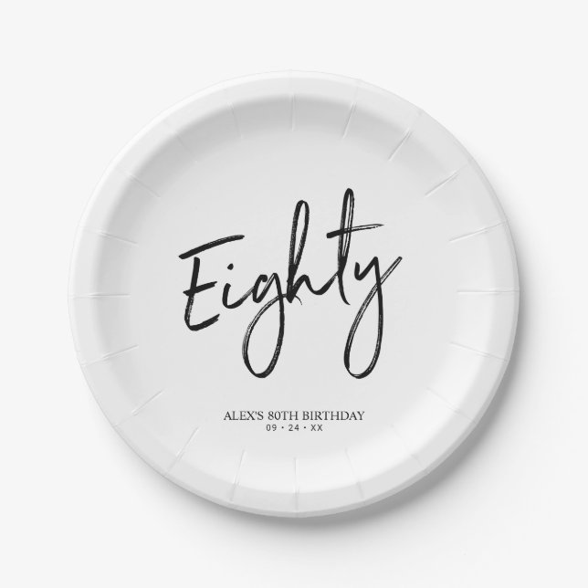 Eighty Modern Lettering 80th Birthday Party Paper Plate (Front)