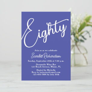 Eighty Modern Script Lavender Purple 80th Birthday Invitation