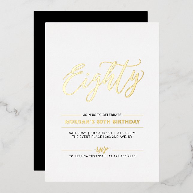 Eighty | Modern Simple Gold 80th Birthday Party (Front/Back)