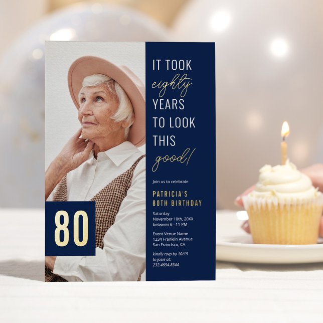 Eighty Photo Blue & Gold 80th Birthday Party Real (Creator Uploaded)