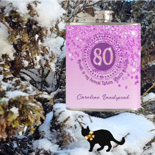 Eighty & Pink Glitter & Drinking Quote Hip Flask