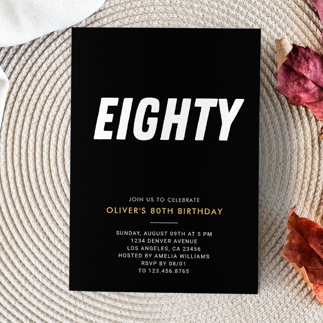 Eighty | Simple Black & Gold 80th Birthday Party Invitation (Eighty | Simple Black & Gold 80th Birthday Party Invitation
)