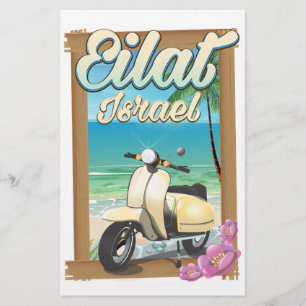 Eilat Beach Israel scooter travel poster Stationery