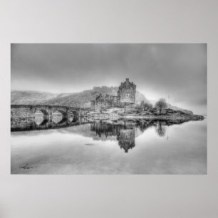Eilean Donan Castle in Scotland, (Black and White) Poster