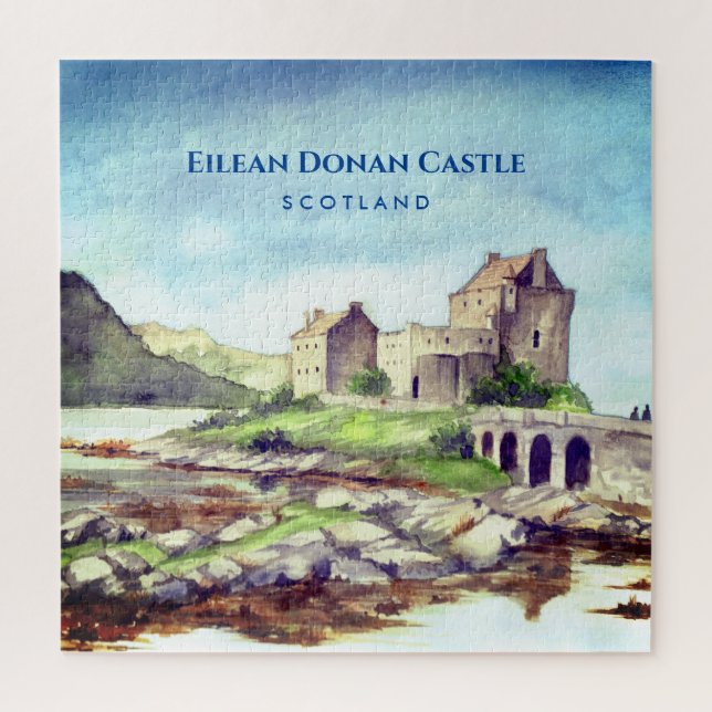 Eilean Donan Castle Scotland Watercolor Painting Jigsaw Puzzle (Vertical)