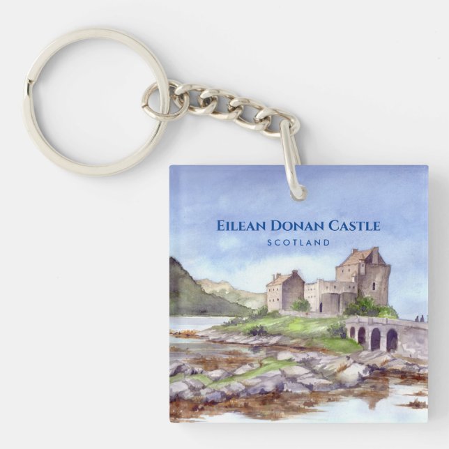 Eilean Donan Castle Scotland Watercolor Painting Key Ring (Front)