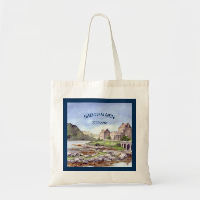 Eilean Donan Castle Watercolor Painting Tote Bag (Front)