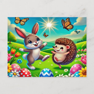 Ein glücklicher Hase und Igel Holiday Postcard
