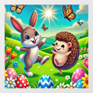 Ein glücklicher Hase und Igel Window Cling