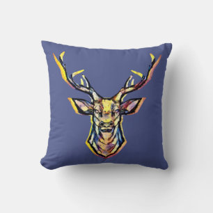 Ein Hirschkopf als buntes Bild im Aquarell Stil Cushion