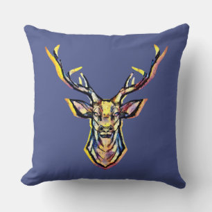 Ein Hirschkopf als buntes Bild im Aquarell Stil   Cushion
