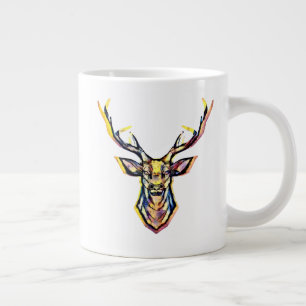 Ein Hirschkopf als buntes Bild im Aquarell Stil Large Coffee Mug