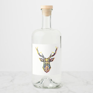 Ein Hirschkopf als buntes Bild im Aquarell Stil Liquor Bottle Label