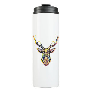Ein Hirschkopf als buntes Bild im Aquarell Stil Thermal Tumbler