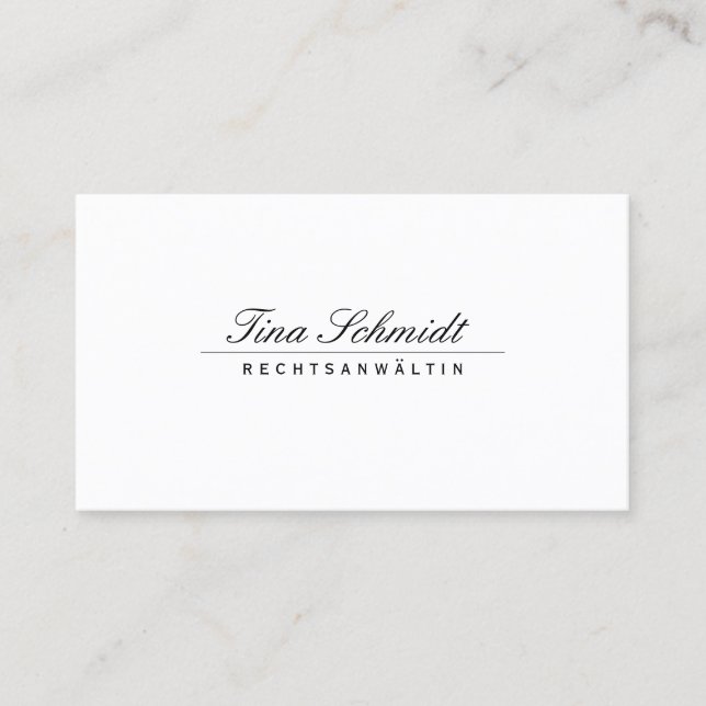 Einfache Elegante Rechtsanwalt Weiß Visitenkarte Business Card (Front)