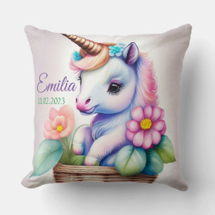 Einhorn im Korb - Wasserfarbe Kindermotiv Cushion