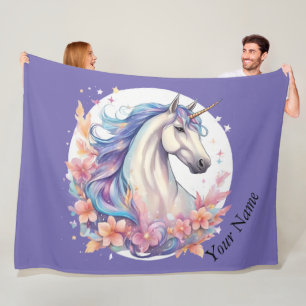 Einhorn, lila weiß, wasserfarben pastell fleece blanket