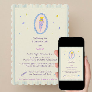 Einladung zur Einschulung Mädchen handgemalt Invitation