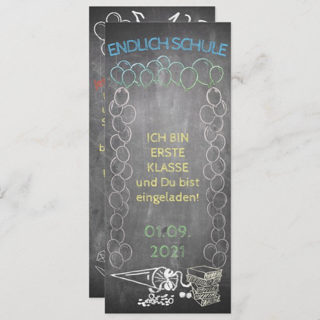 Einladungskarte zur Einschulung im Tafelstil (Front/Back)