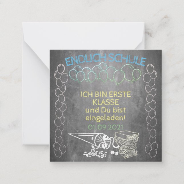 Einladungskarte zur Einschulung im Tafelstil Card (Front)
