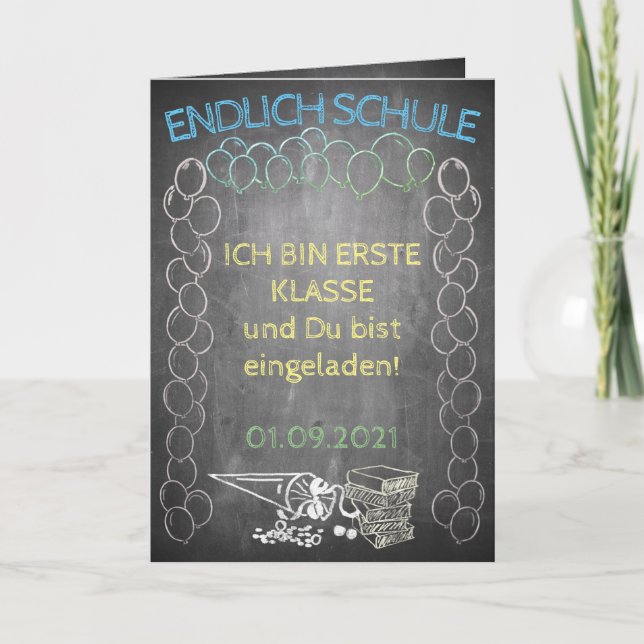 Einladungskarte zur Einschulung im Tafelstil Card (Front)