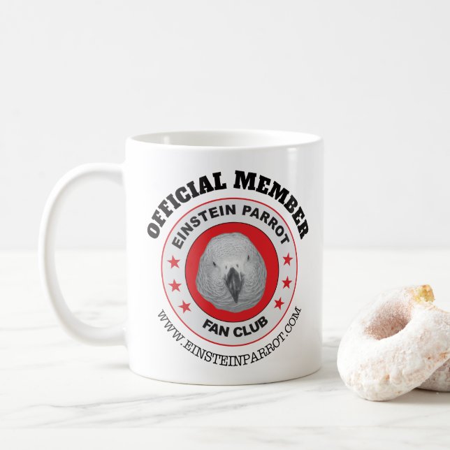 Einstein Parrot African Grey Parrot Fan Club Logo Coffee Mug (With Donut)