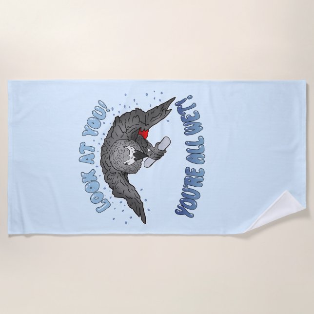 Einstein Parrot You're all wet! Beach Towel (Front)