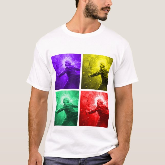 Einstein Tennis Pop Art - Four Color Panel Shirt (Front)