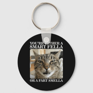 Either a Smart Fella or a Fart Smella Funny Cat Key Ring