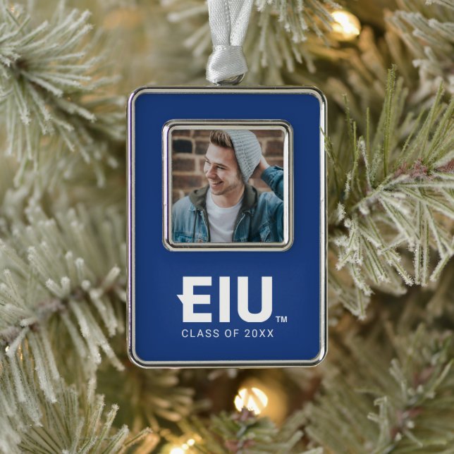 EIU Block Letter Silver Plated Framed Ornament (Tree)