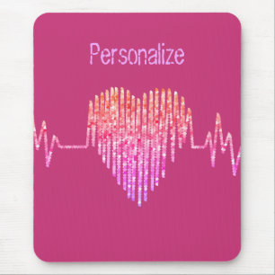 EKG heart medical pink peach purple cute Mouse Mat