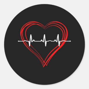 Ekg Heartbeat Love Cardiogram Hollow Ecg Heart  Classic Round Sticker