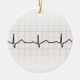 EKG heartbeat on graph paper, PhD (doctor) pulse Ceramic Tree Decoration