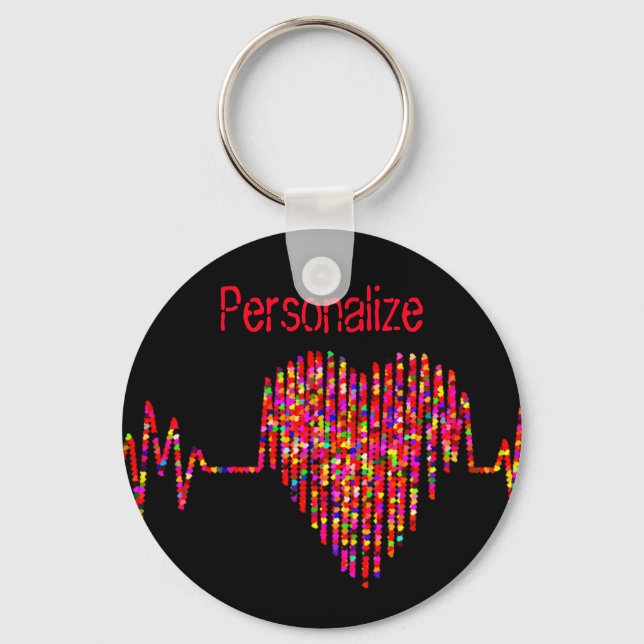 EKG line heart medical black red Key Ring (Front)
