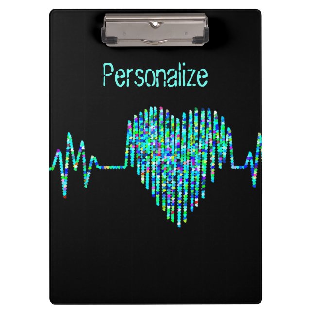 EKG line heart medical black teal blue Clipboard (Front)