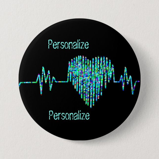 EKG line heart medical black turquoise nurse 7.5 Cm Round Badge (Front)