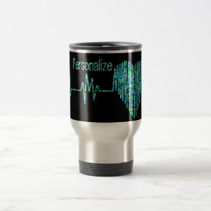 Ekg line heart medical black turquoise nurse dr travel mug