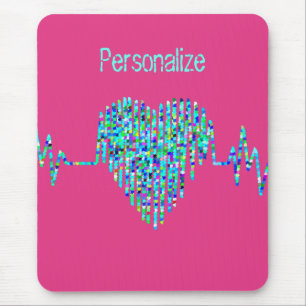 EKG line heart medical pink teal Mouse Mat
