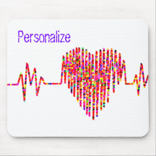 EKG line heart medical red white Mouse Mat