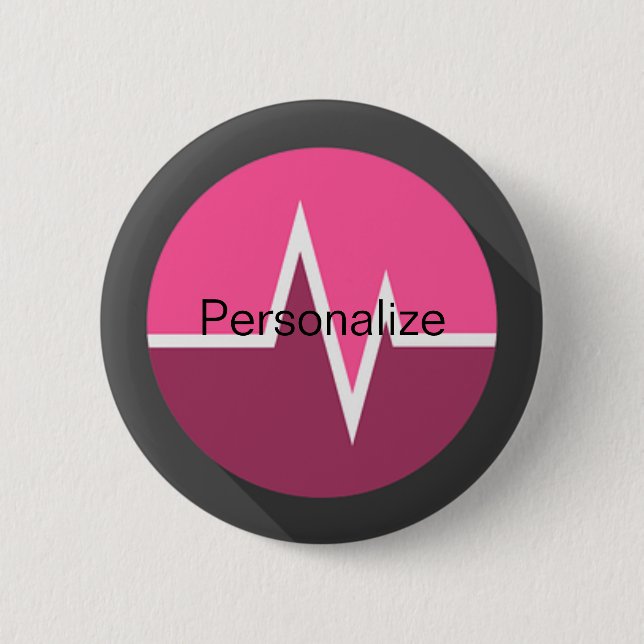 EKG line medical dr nurse pink black 6 Cm Round Badge (Front)