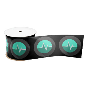 EKG line medical surgeon green black Satin Ribbon