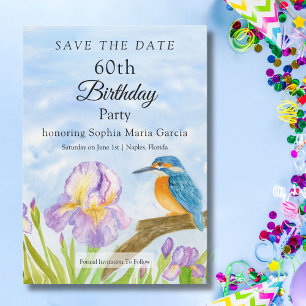 eKingfisher with Purple Irises Party Save The Date