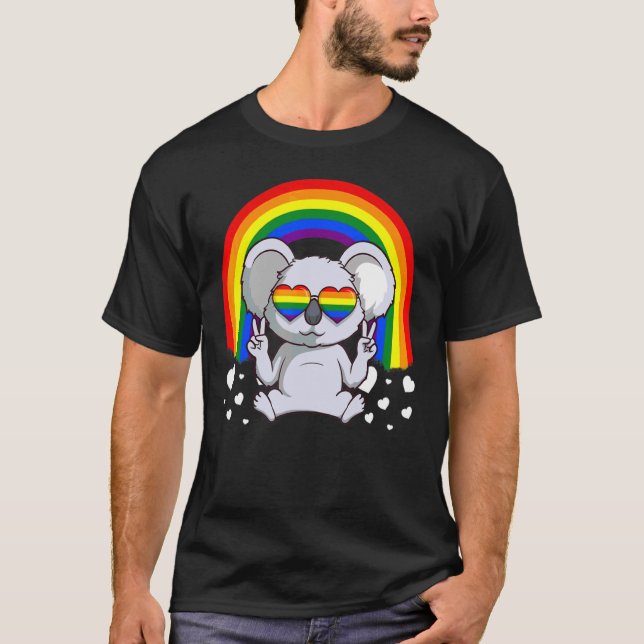 Ekoalaity Koala Rainbow Heart Sunglasses Pride Mon T-Shirt (Front)