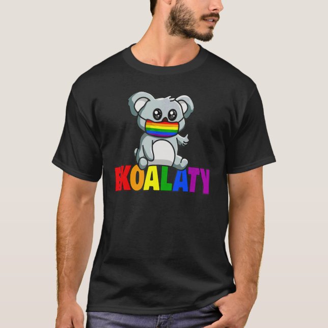 Ekoalaty Cute Koala Bear Rainbow Flag Face Mask Ga T-Shirt (Front)